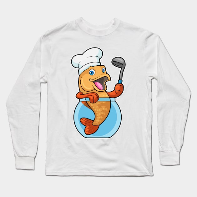 Fish in Glass as Cook with Soup spoon Long Sleeve T-Shirt by Markus Schnabel
